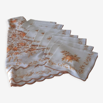 Nappe ronde et serviettes Vintage