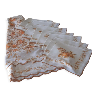 Nappe ronde et serviettes Vintage