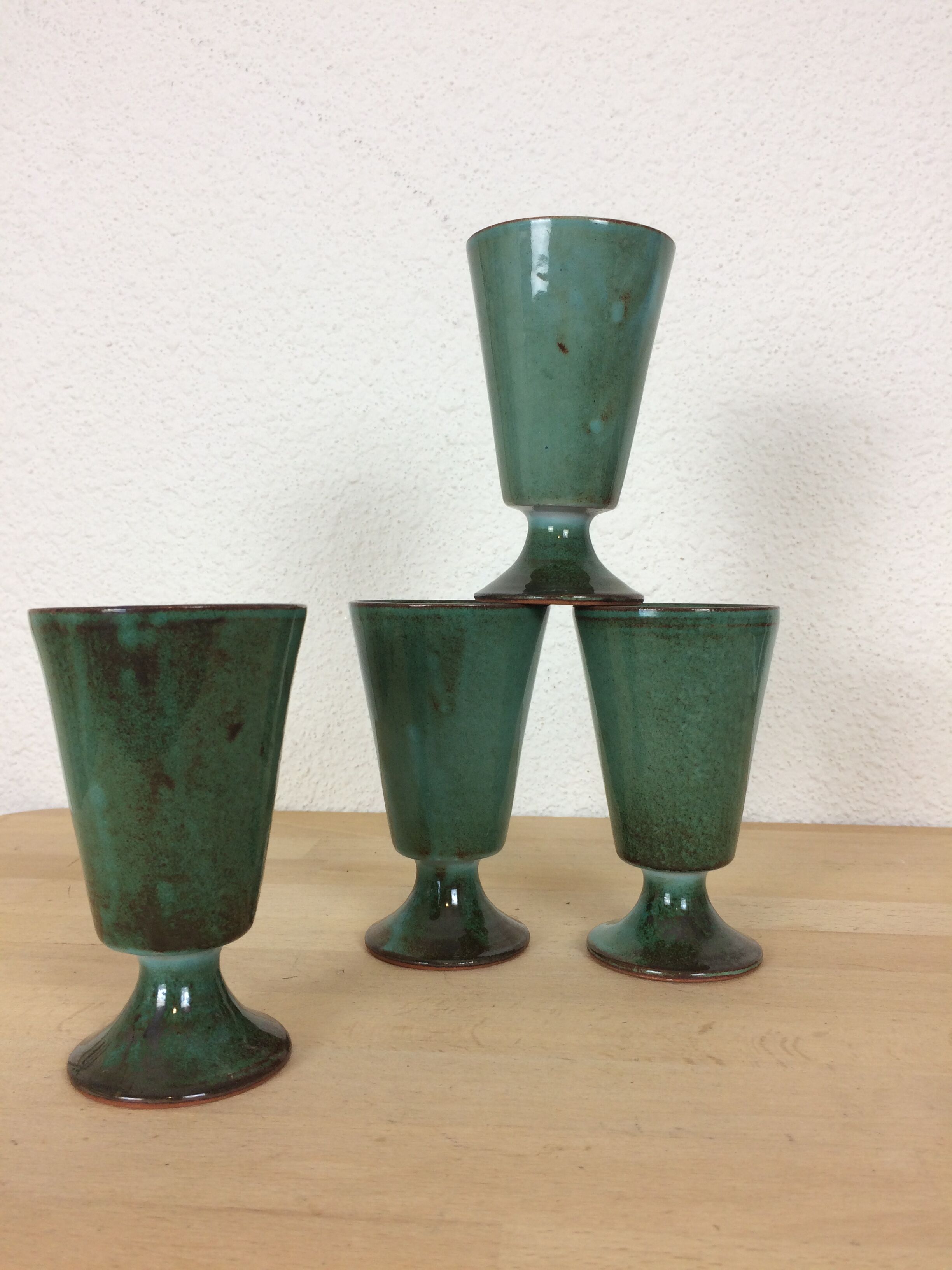 4 blue green ceramic mazagran glasses