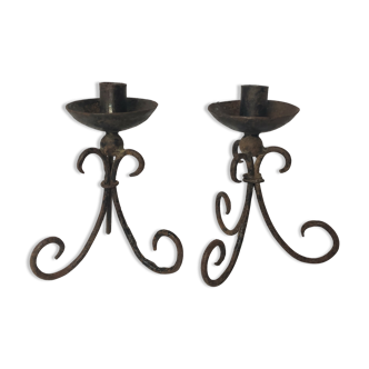 Black engorged iron candlesticks