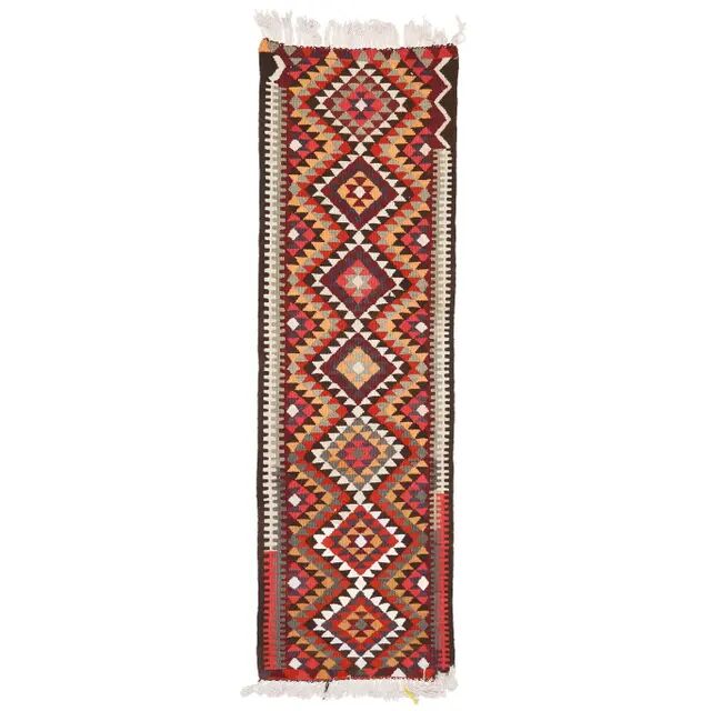 1970s Vintage Turkish Hand-Knotted Wool Cotton Red Runner Rug 89x294