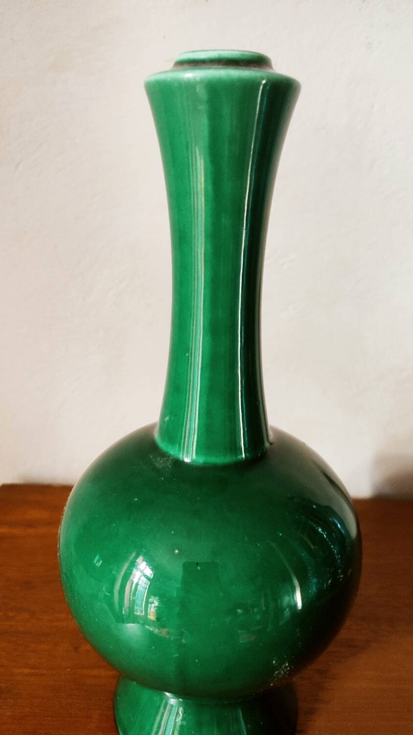 Green ceramic baluster vase