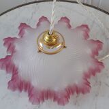 Serrated pendant lamp in pink glass 50s-60s