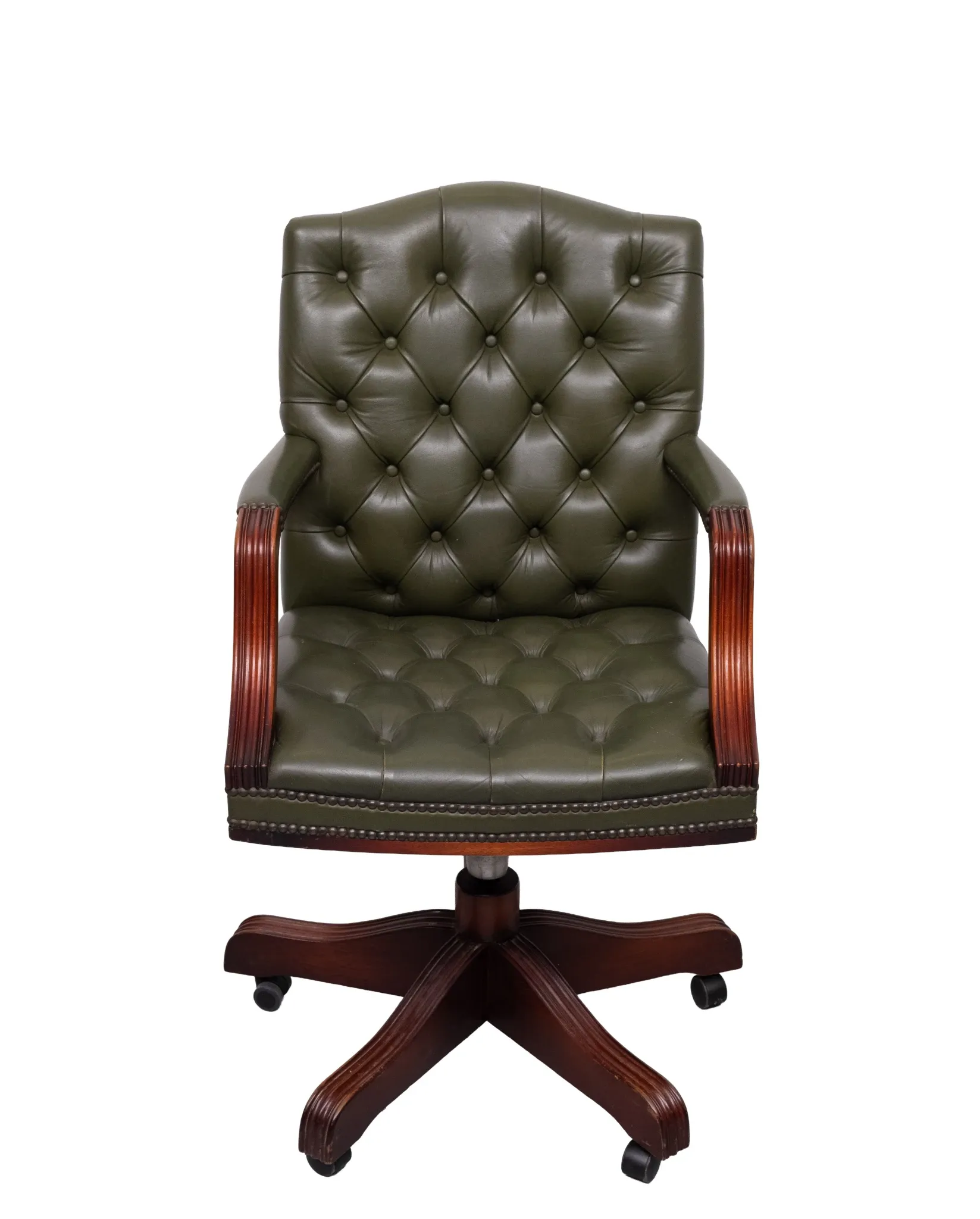 Chesterfield Green tufted Leather desk chair by Wade England 1960s