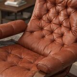 Sculptural Ear-Back Lounge Armchair — Moulded Wood — Deep Button