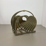 Hollywood Regency 4.8kg Brutalist Solid Brass Magazine Holder Stand, Italy