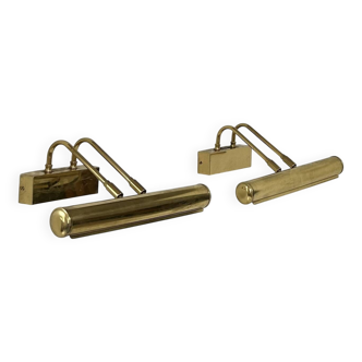 Pair of vintage adjustable wall lights in patinated brass, France, 1970.