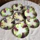 Set of eight flat dessert plates in barbotine earthenware with grape decoration – circa 1900.