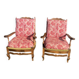 paire de fauteuils rustiques bois et tissu