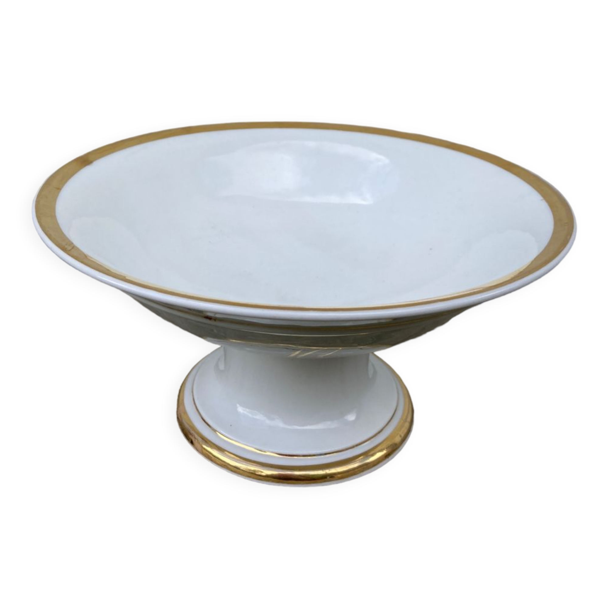 Antique monogrammed white and gilded porcelain compotier