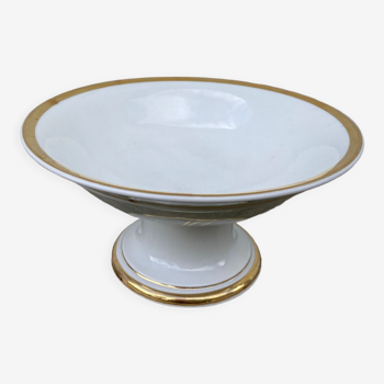 Compotier en porcelaine blanche et doré monogrammé ancien