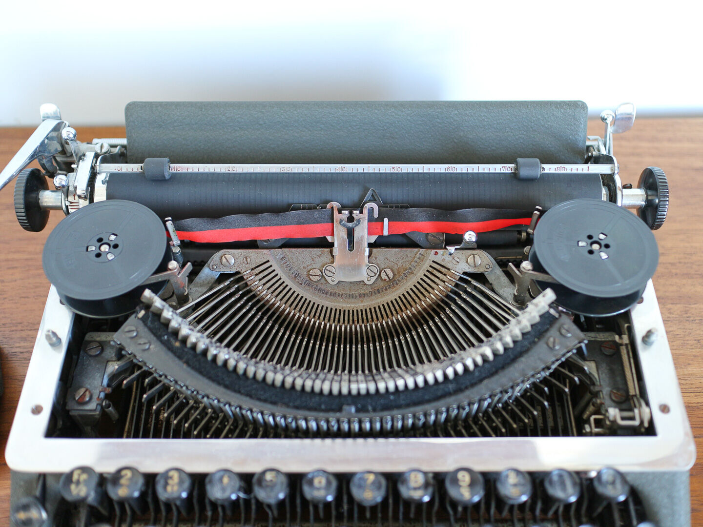 Japy grey-green typewriter with crate