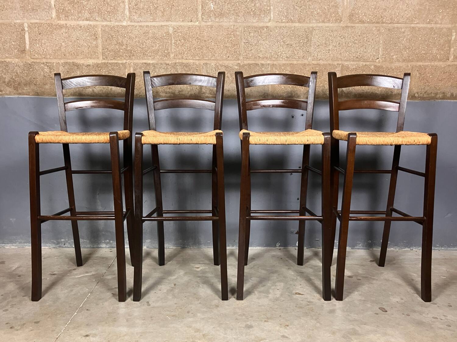 Tabouret de bar 4x vintage jonc brocante