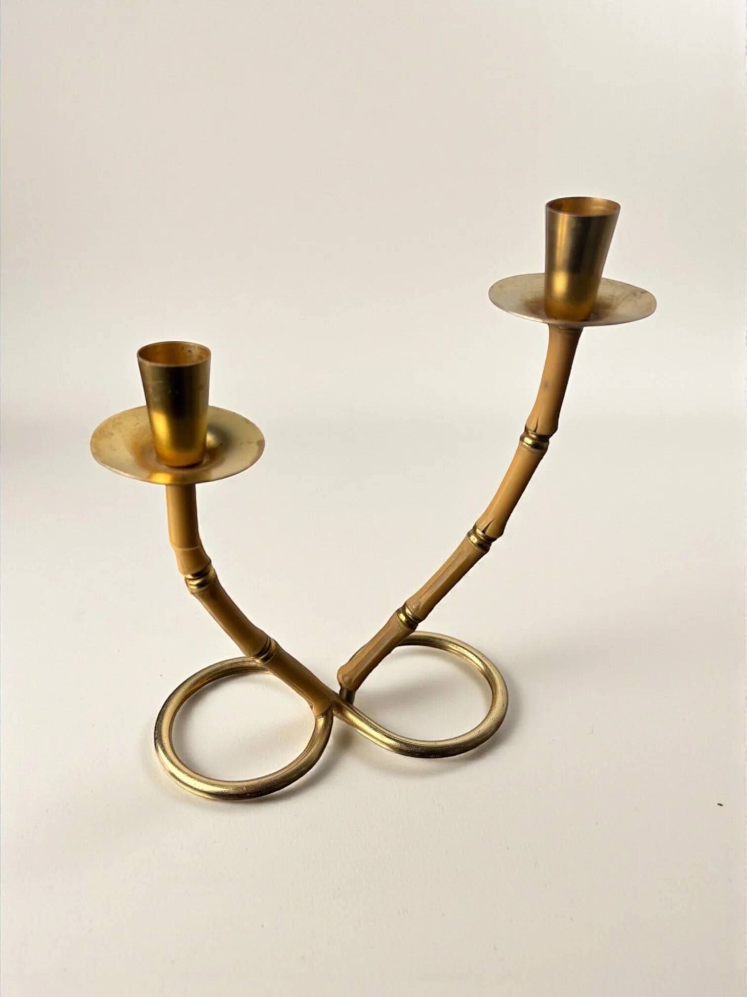 Faux bamboo & brass candleholder, Italy, 1970