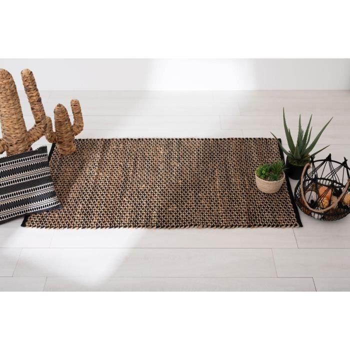 Carpet jute cotton black beige 90x150 cm
