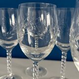 Set of 6 Engraved Crystal Wine Glasses, Spike Pattern | Vintage Elegance v