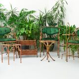 Set of 9 planters and small tables in faux bamboo with glass top, France, 1970s