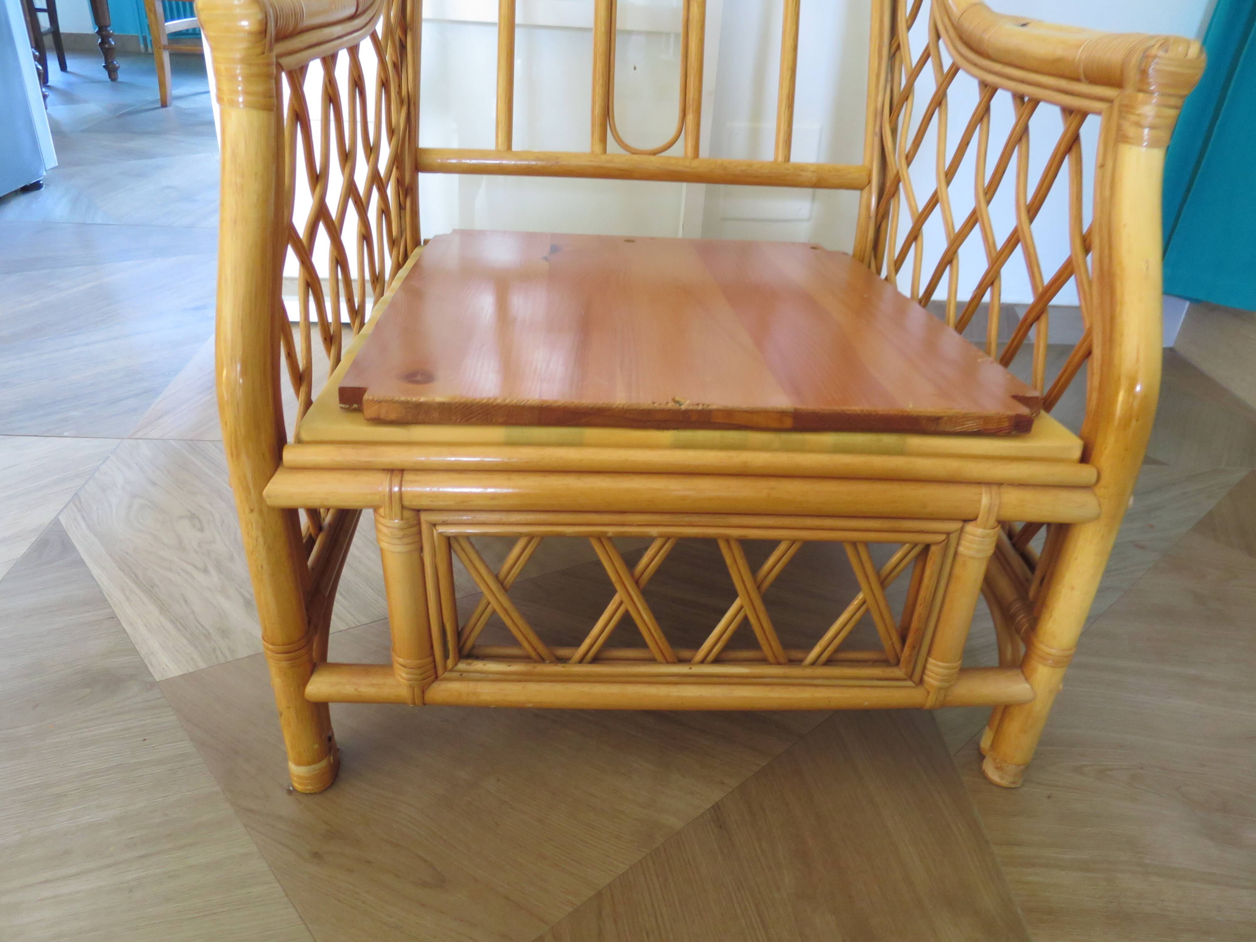 Vintage - Set of 2 woven rattan, bamboo and wood armchairs - Natural colour - 1980s