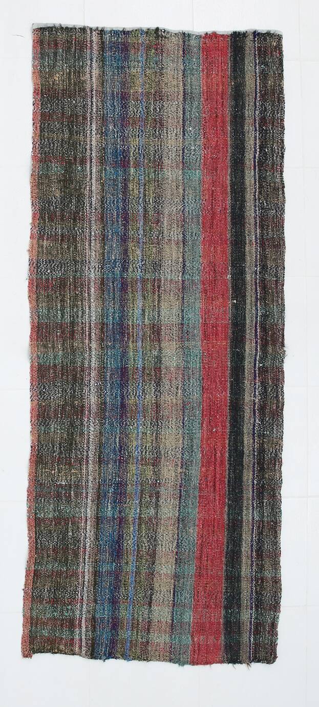 Kilim Red Brown Striped Pattern Vintage Kilim Rug, 93x232Cm