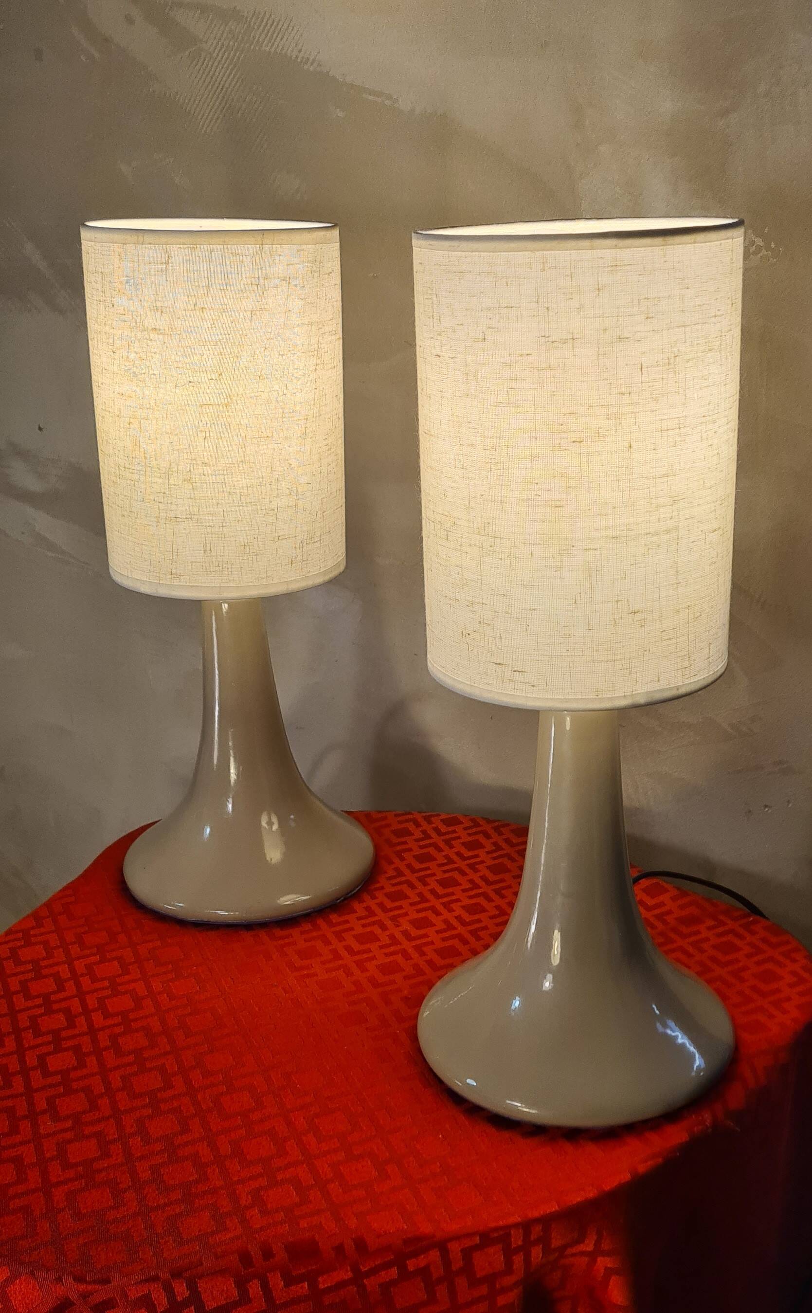 pair of taupe ceramic bedside lamps with linen lampshade 37x15