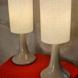 pair of taupe ceramic bedside lamps with linen lampshade 37x15