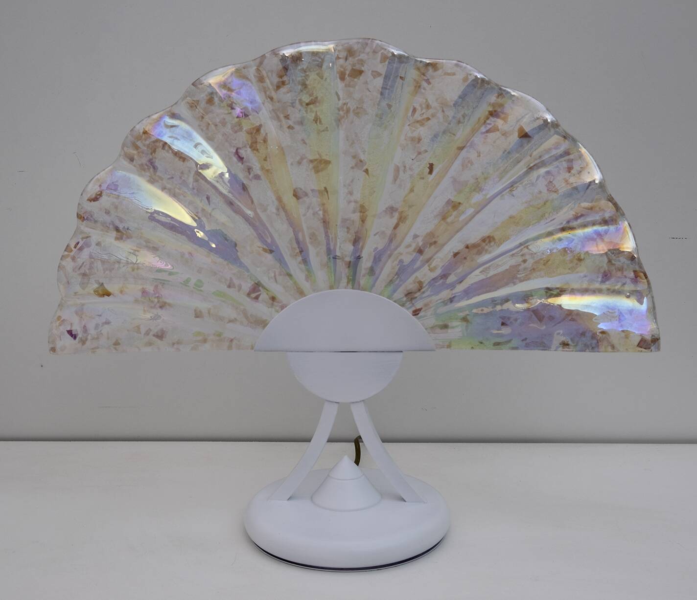 Pair of Postmodern Italian Iridescent Murano Glass Fan Table Lamps, 1980s