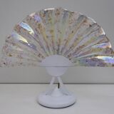Pair of Postmodern Italian Iridescent Murano Glass Fan Table Lamps, 1980s