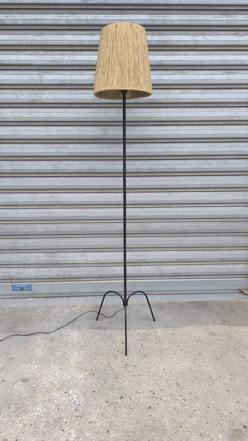 Wrought iron tripod floor lamp 1950