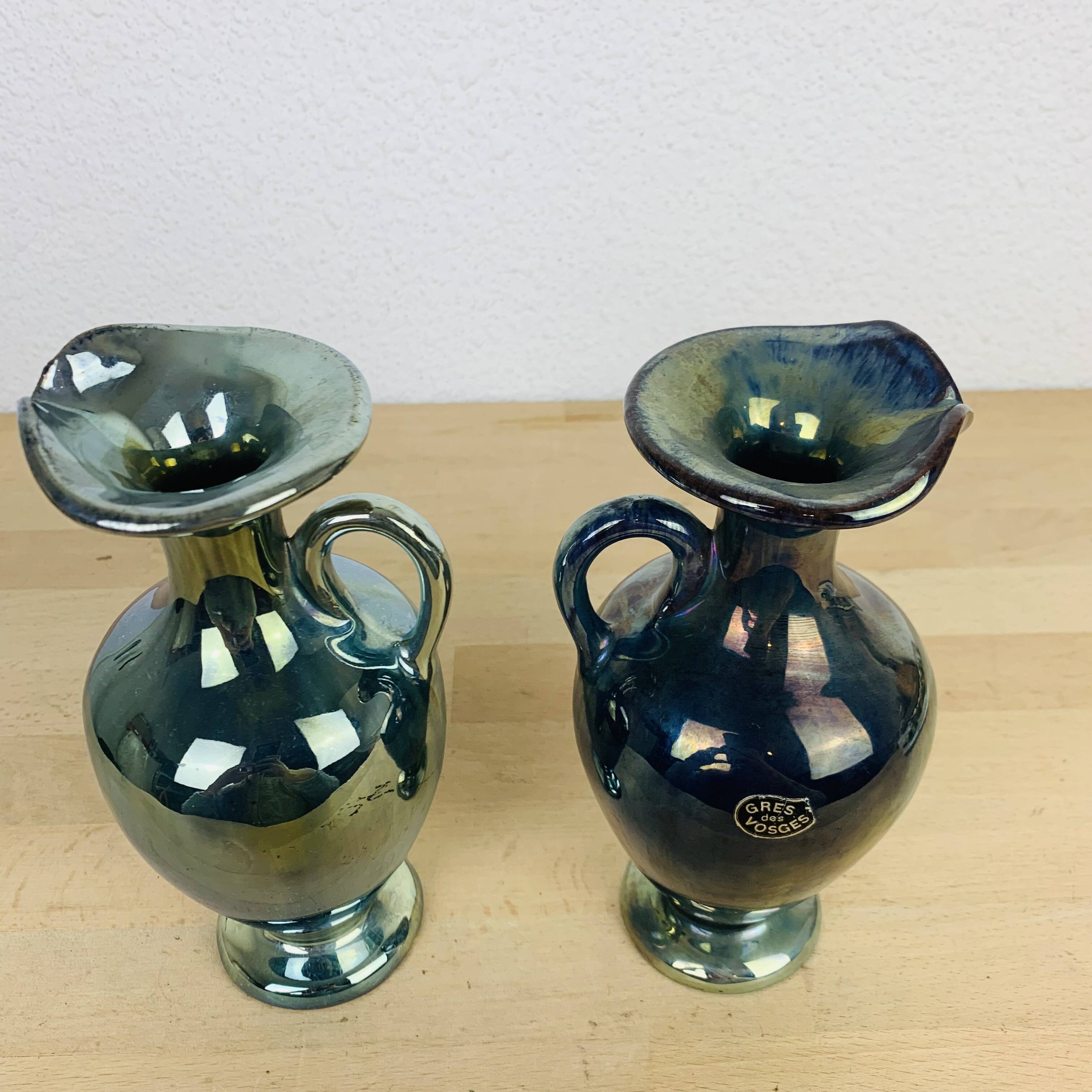 Pair of flamed sandstone vases Cytere Rambervillers