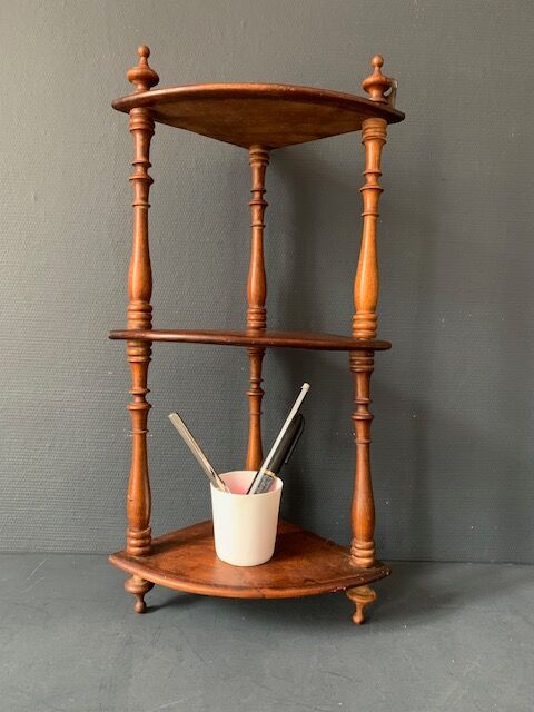 Small old corner shelf in turned wood, 19th century