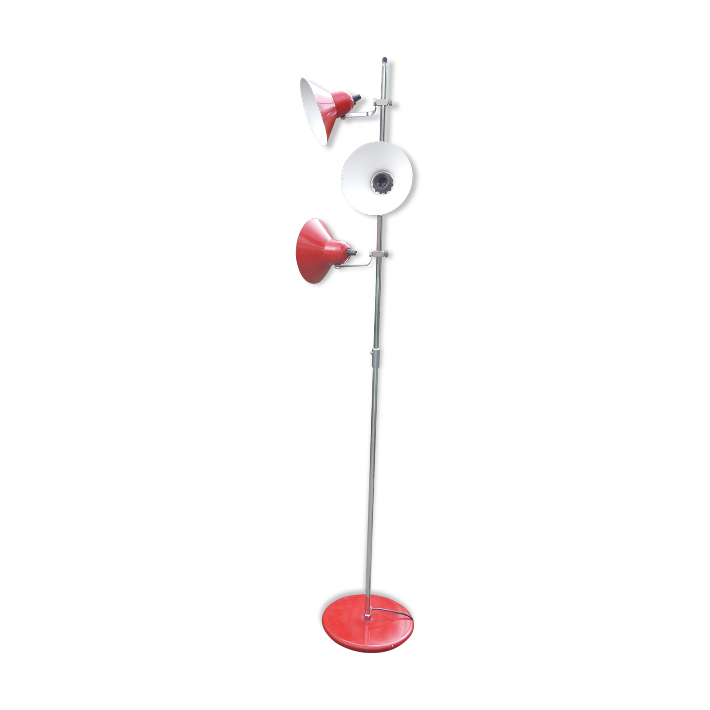 Vintage metal floor lamp painted red three lamps adjustable