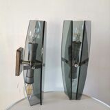 Pair of wall lamps in blue glass design 70s