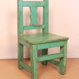 Old Burmese teak school chair and set original green patina, height under desk