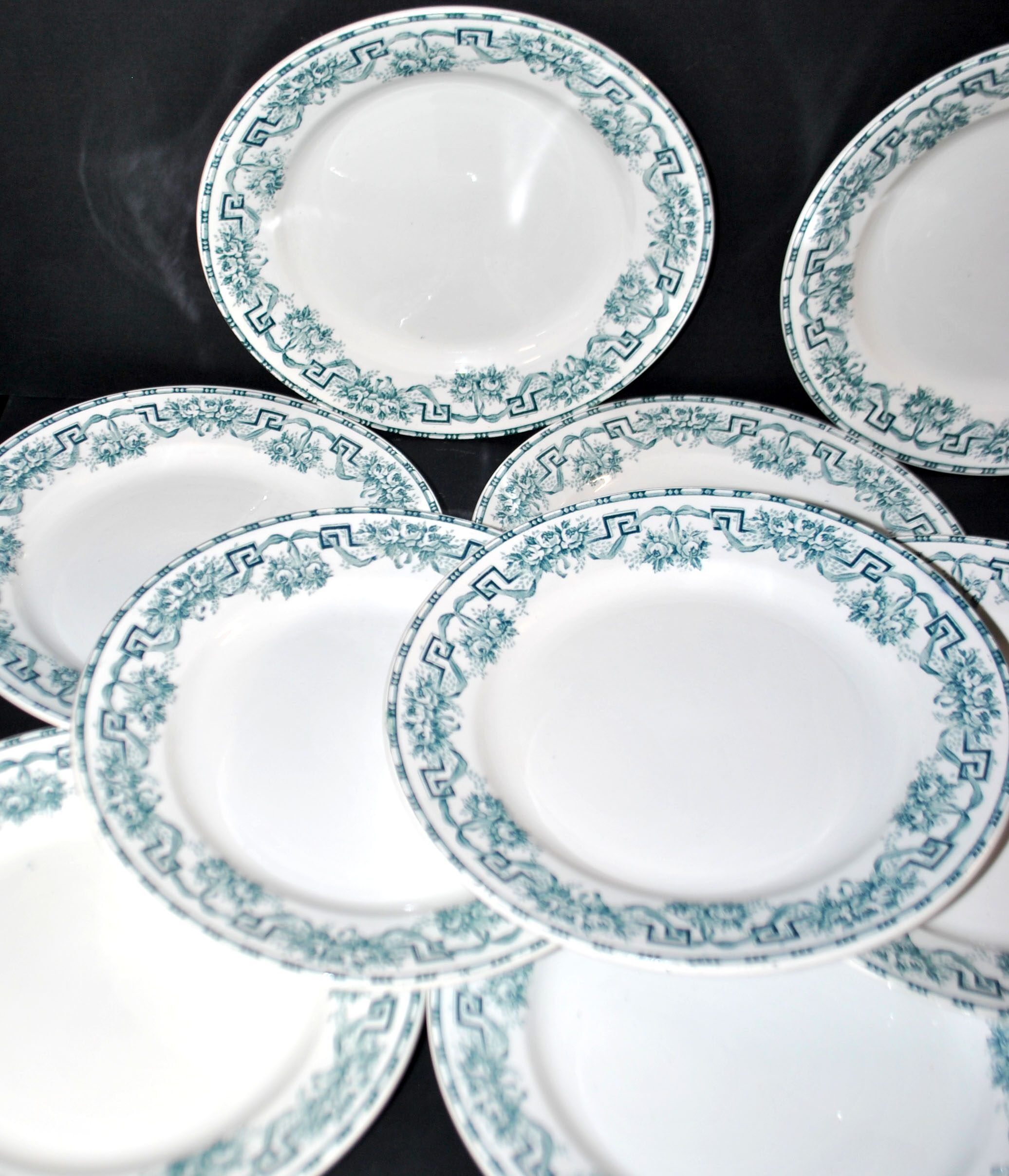 Moulin des Loups & Hamage set of 11 flat plates Ancient Athens in earthenware 1900