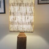 Large chamotte clay lamp in brutalist style, with a plant motif.