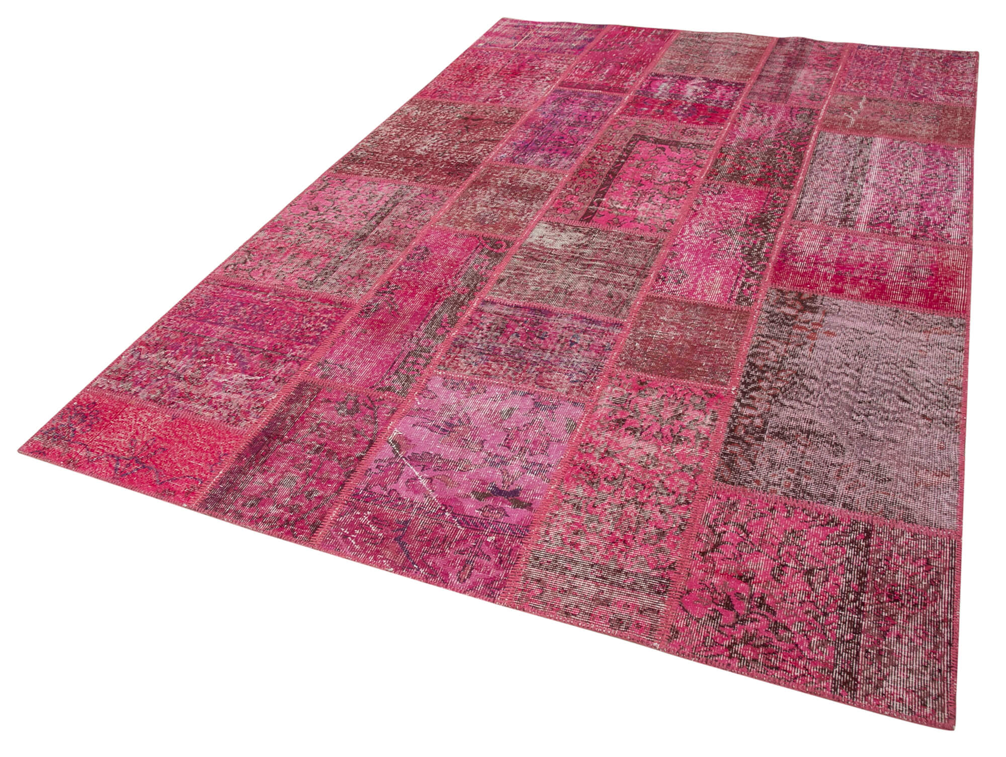 Handwoven turkish contemporary 186 cm x 288 cm pink patchwork rug
