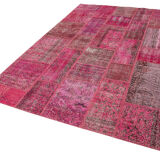 Handwoven turkish contemporary 186 cm x 288 cm pink patchwork rug