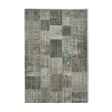 Hand-Knotted Turkish Vintage 202 cm x 300 cm Grey Patchwork Rug