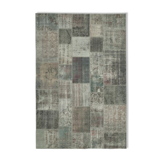 Tapis noué à la main turc vintage 202 cm x 300 cm gris patchwork tapis