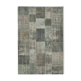 Hand-Knotted Turkish Vintage 202 cm x 300 cm Grey Patchwork Rug