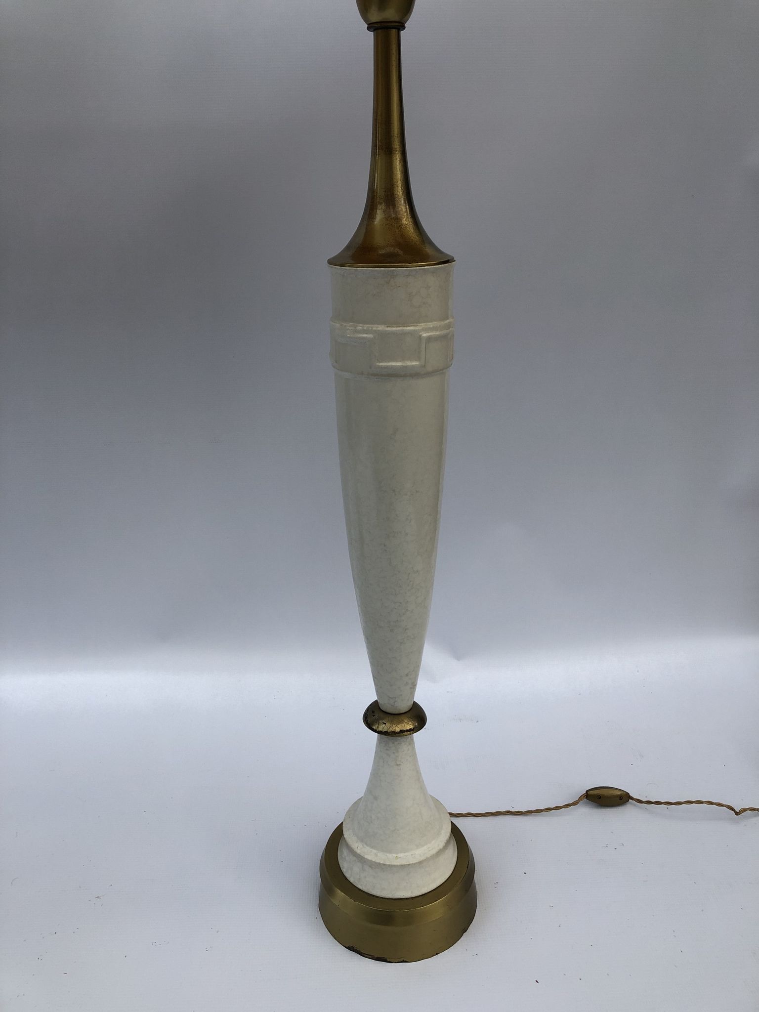 1960s laurel greek key ceramic brass table lamps hollywood regency neoclassical