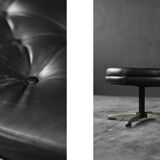 Vintage Mid-Century Scandinavian Modern Black Leather Rectangular Ottoman