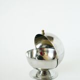stainless steel sugar bowl, gold knob, 1970