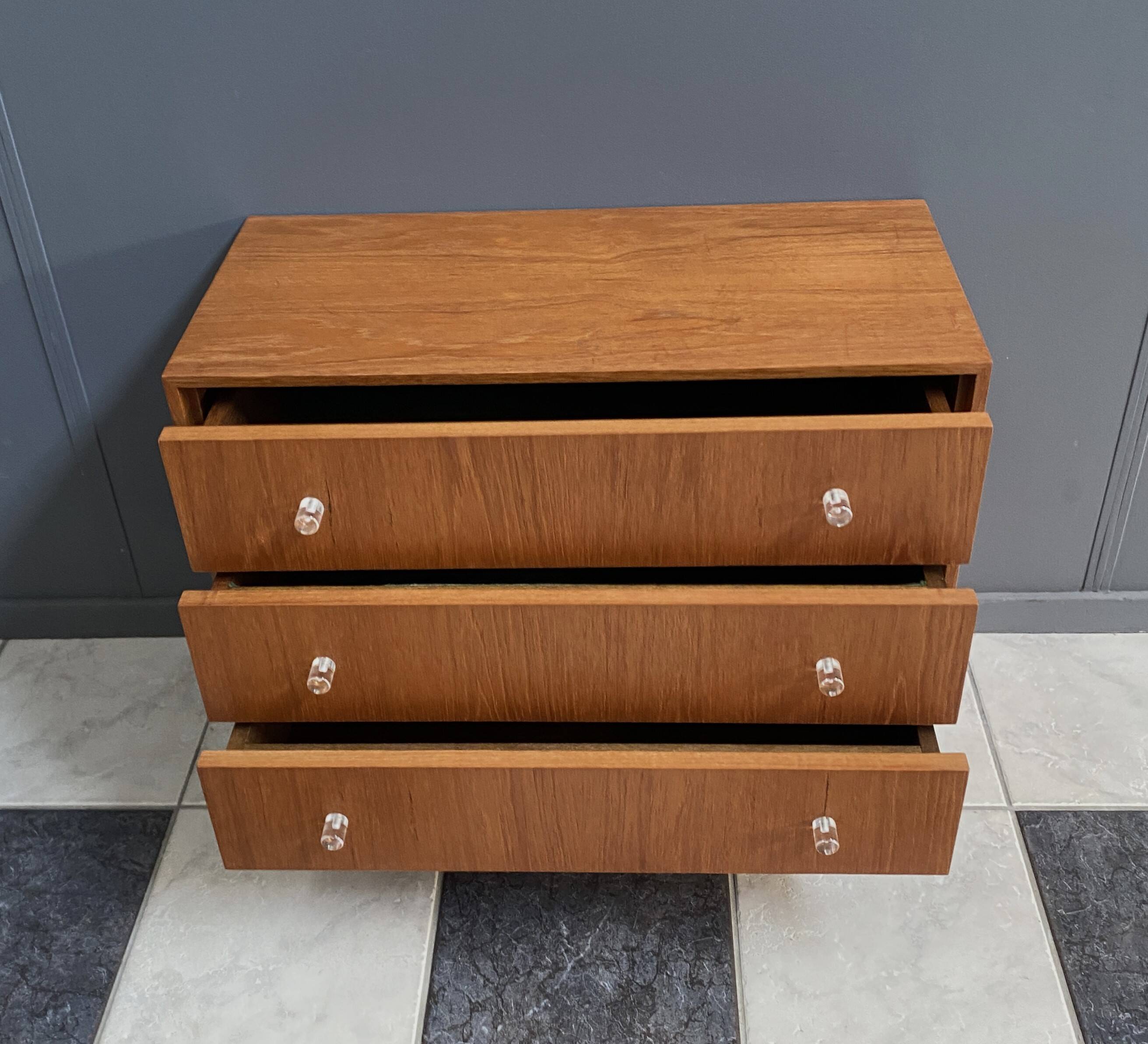Teak chest of drawers 1970s with perspex handles