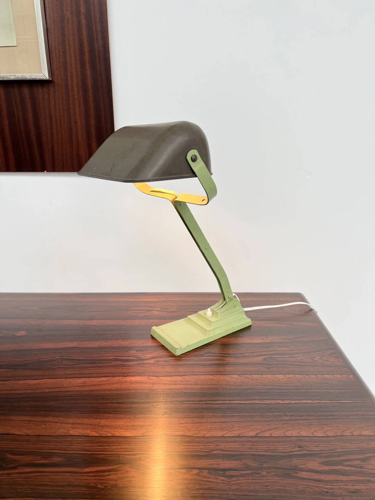 Articulated desk lamp ERPE — Pale green and Bakelite, Belgium, 1930s-40s