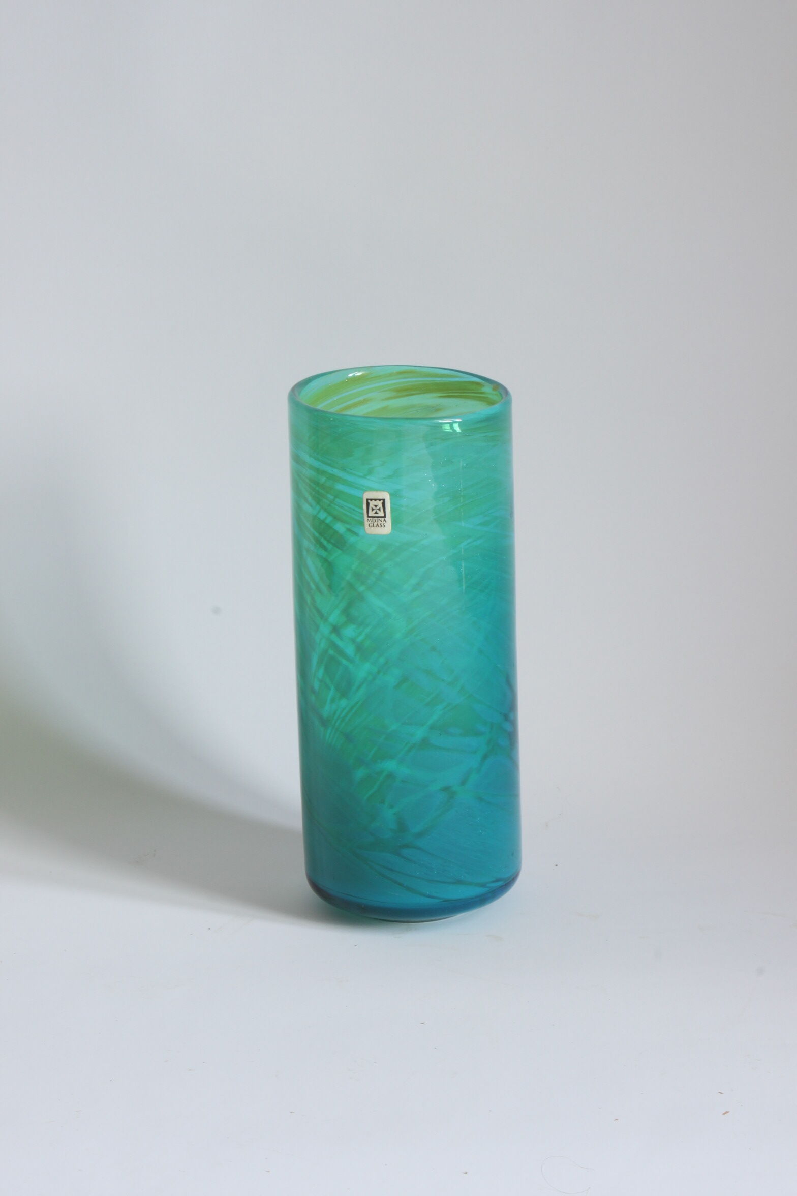 Turquoise cylinder vase by Michael Harris for Mdina Malta, 1970s.