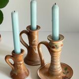 3 vintage handcrafted pottery candle holders