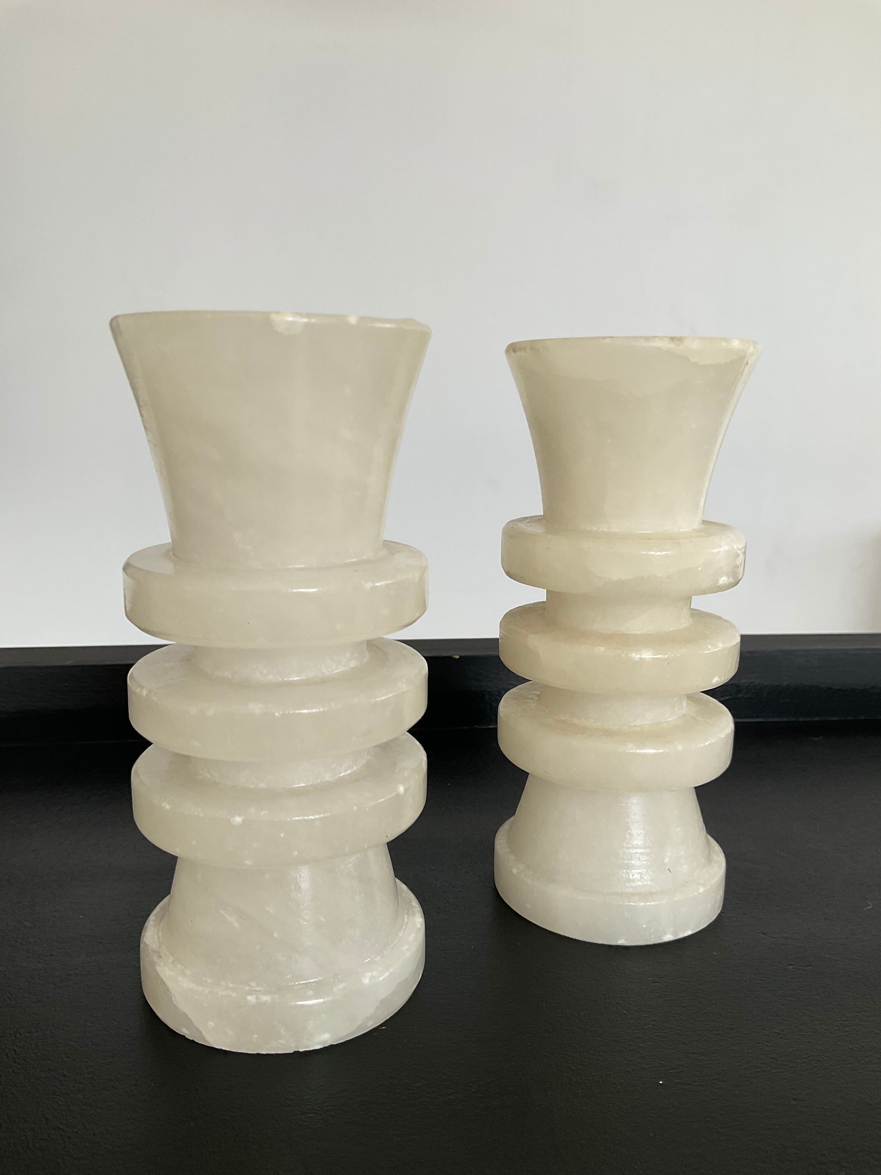 Pair of vintage alabaster candle holders