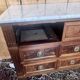 Louis XVI chest of drawers in mahogany veneer and solid wood, white marble