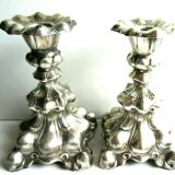 2 silver metal candlesticks, Louis XV style, 1900 era